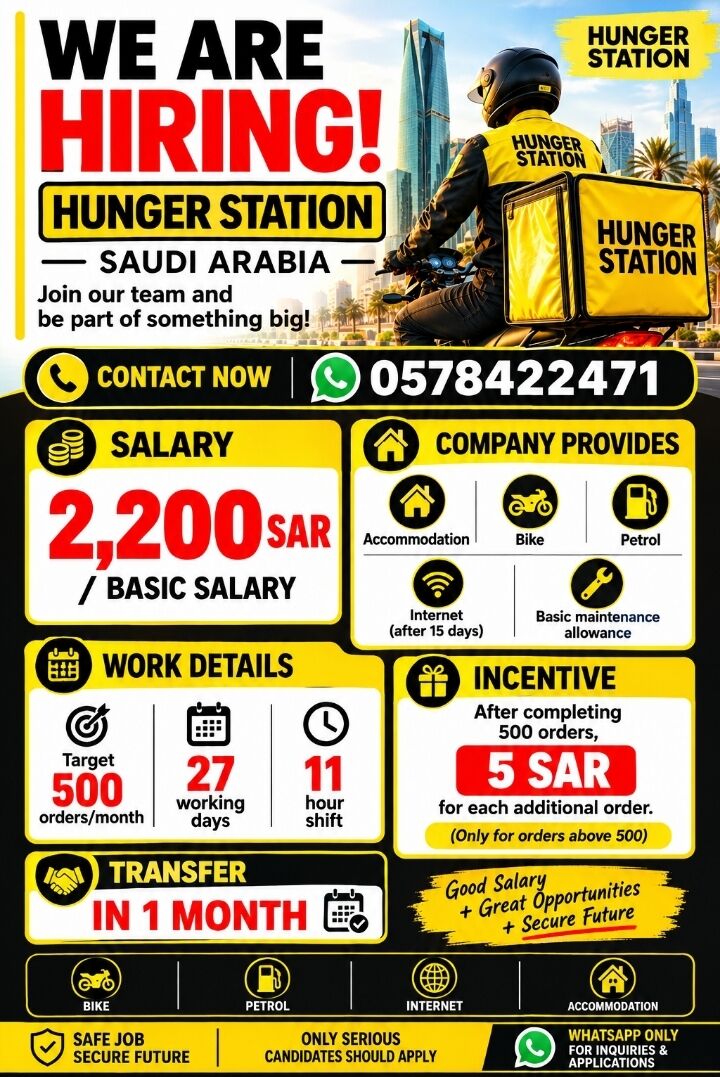 Jeddah, Jobs, 🚴 HungerStation Delivery Riders Needed