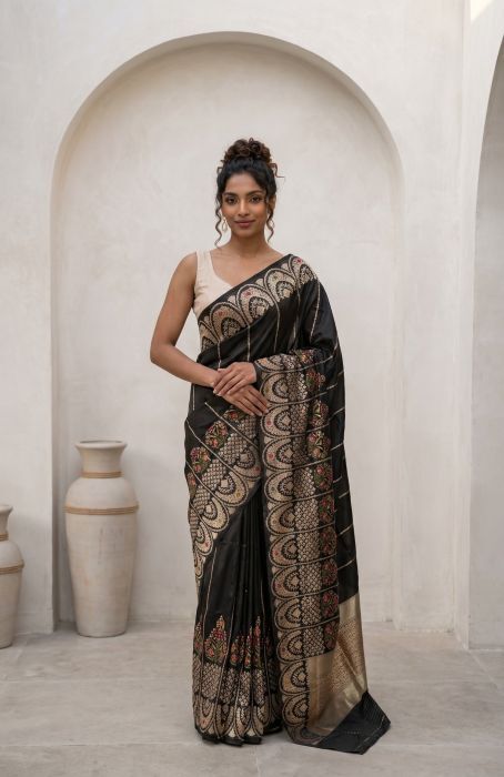 Kurnool, Clothing & Accessories, Classic Black Saree With Silver Border | Mavuris