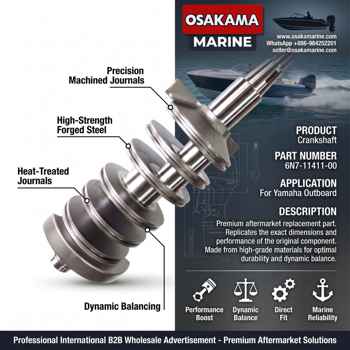 Quito, Auto Parts, USD 99999,  CRANKSHAFT &ndash; 6N7-11411-00 For YAMAHA 115HP / 130HP OUTBOARD