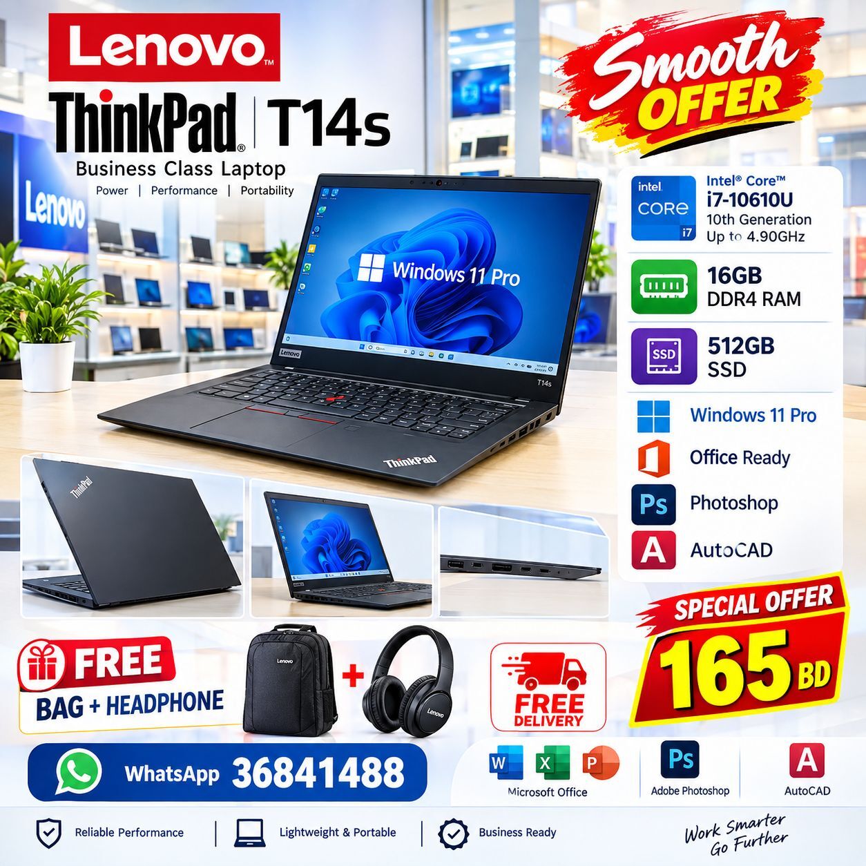 Diplomatic Area, Computers, BHD 165,  LENOVO THINKPAD T14s &mdash; I7 10TH GEN | 16GB | 512GB SSD Call /36841488