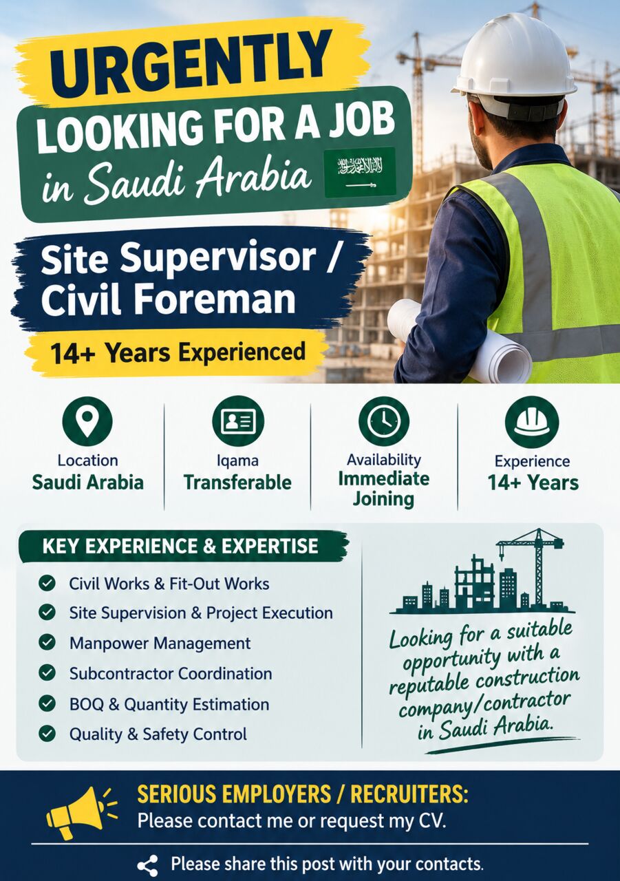 Riyadh, Job Seekers, 🚨 URGENTLY LOOKING FOR A JOB – SAUDI ARABIA 🇸🇦