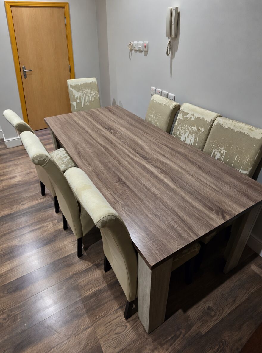 Riyadh, Furniture, SAR 200,  Dining Table & Wooden Sideboard  Walnut-Style Top For Sale