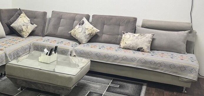 Al Naseem, Furniture, SAR 1700,  🛋️ Large 9-Seat Corner Sofa – Premium Light Grey