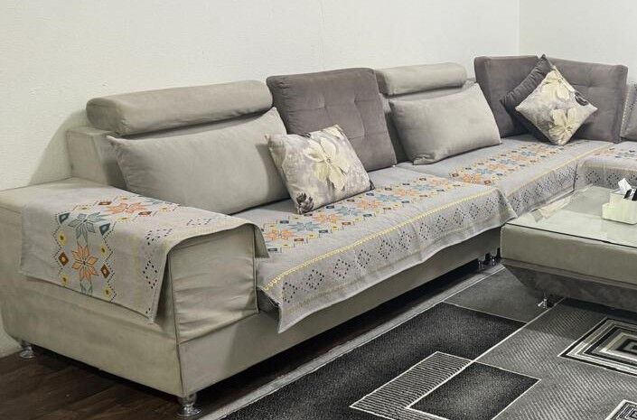 Al Naseem, Furniture, SAR 1700,  🛋️ Large 9-Seat Corner Sofa – Premium Light Grey