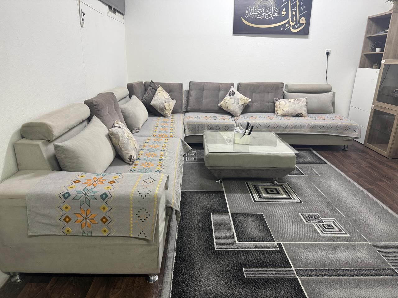 Al Naseem, Furniture, SAR 1700,  🛋️ Large 9-Seat Corner Sofa – Premium Light Grey