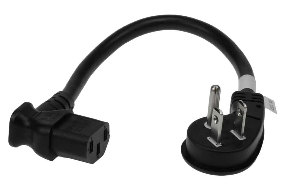 New York, Electronics, USD 6,  Ultra Low Profile Angle NEMA 5-15P To C13 Right Angle Power Cord With 18/3 AWG SJT