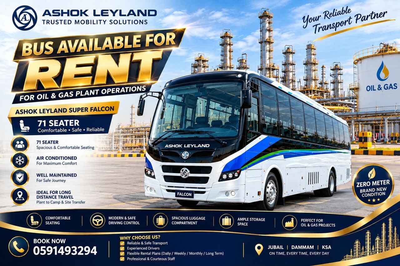 Jubail, Labor/Moving, Ashok Leyland Super Falcon 71 Seater Bus Available On Rent