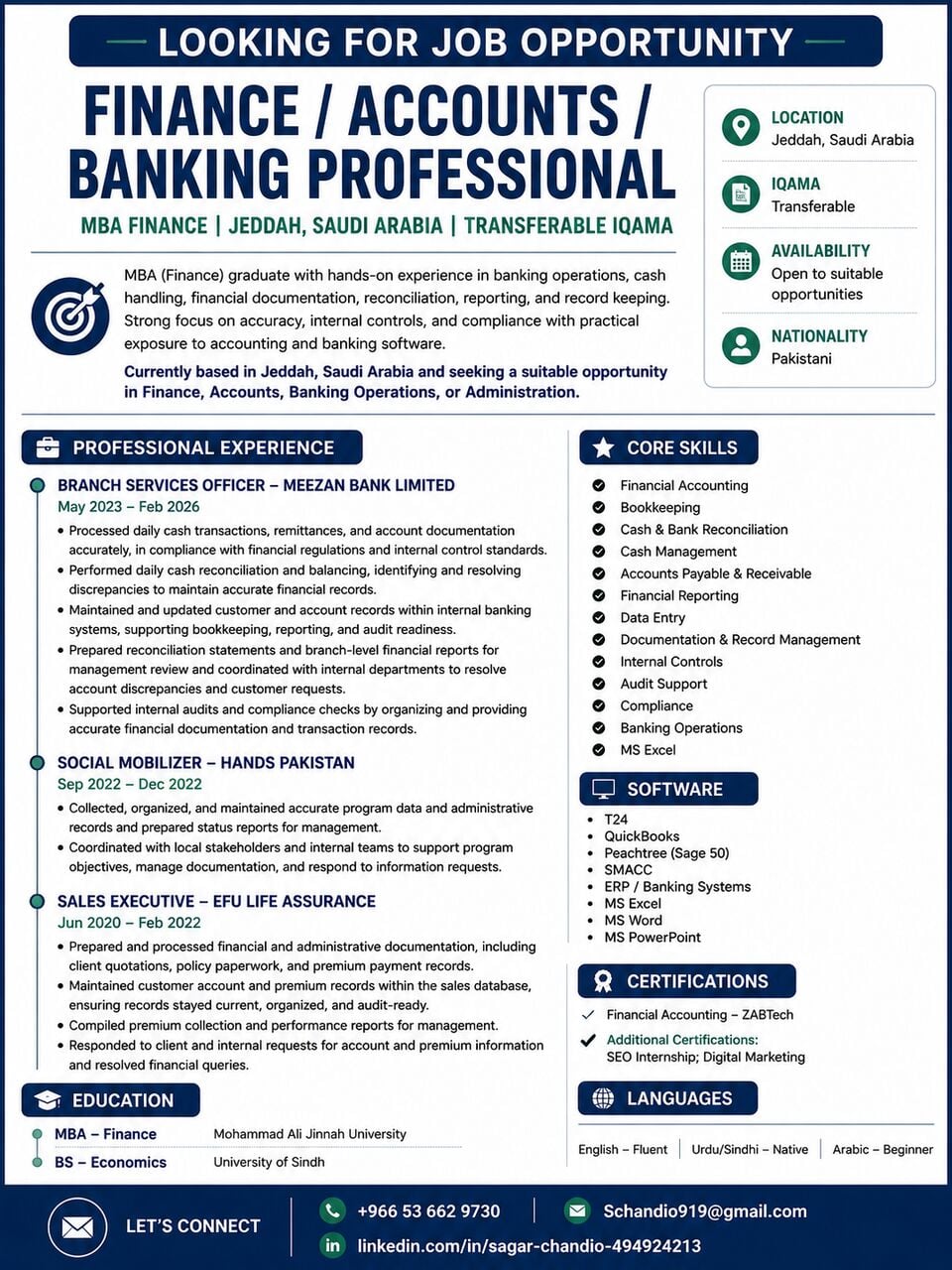 Jeddah, Job Seekers, I Need A Job Accounts/Finance Assistant
