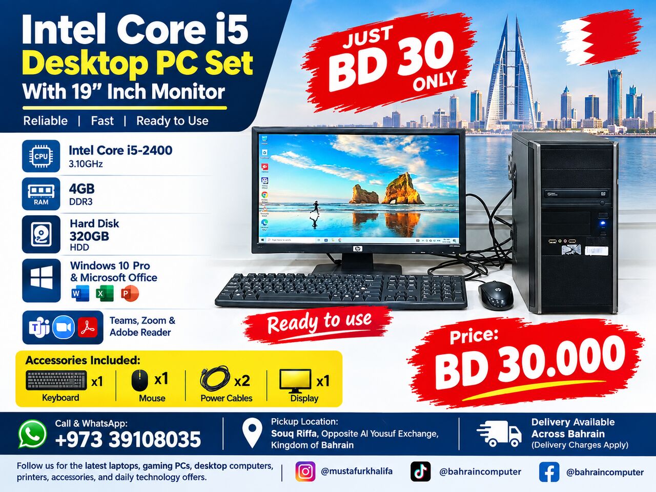 Riffa, Computers, BHD 30,  Intel Core I5 4GB/320GB HDD 19&rsquo;&rsquo; Inch Monitor 30 BD Only