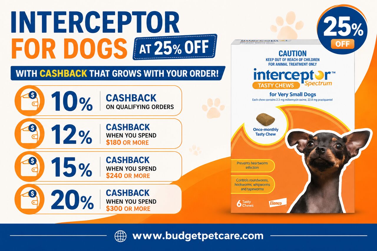 New York, Pet Supplies, Interceptor For Dogs At 25% Off With Cashback That Grows With Your Order