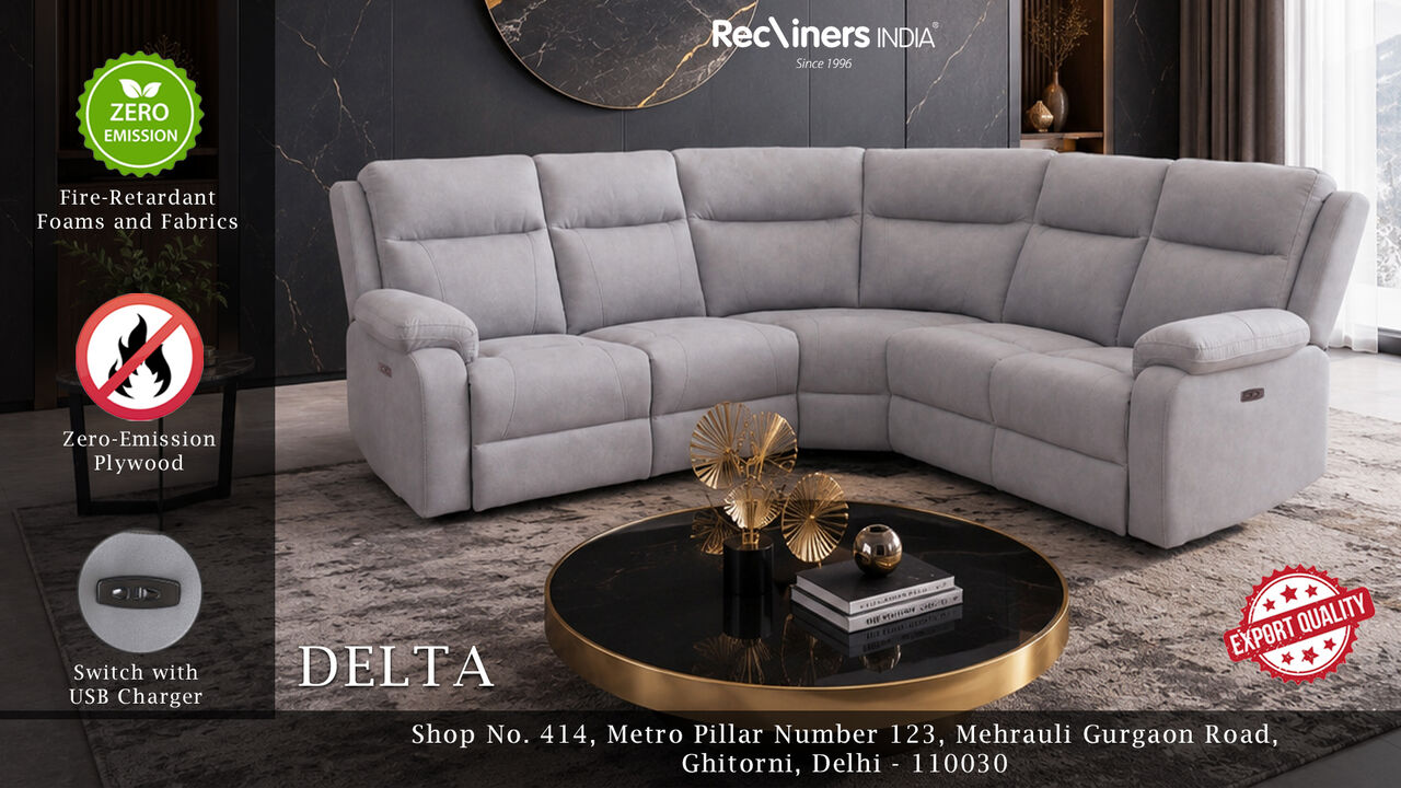 New Delhi, Furniture, Festive Sale &ndash; Premium Curve Motorized Recliner Delta | Fire Retardant L-Shaped