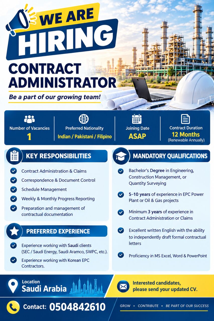 Jubail, Jobs, CONTRACT ADMINISTRATOR
