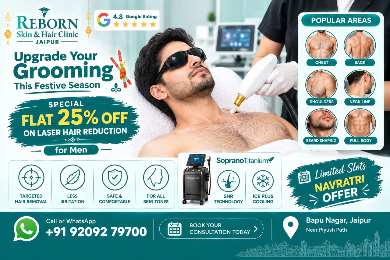 Jaipur, Health & Beauty Items, INR 2999,  Navratri Offer For Men: FLAT 25% OFF On Laser Hair Reduction In Jaipur