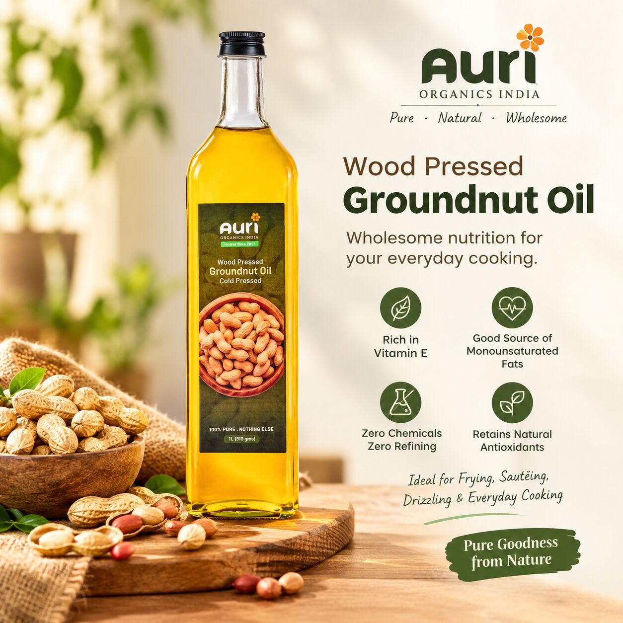 Hyderabad, Food, INR 400,  Auri Wood Pressed Groundnut Oil - Pure Goodness For Everyday Cooking
