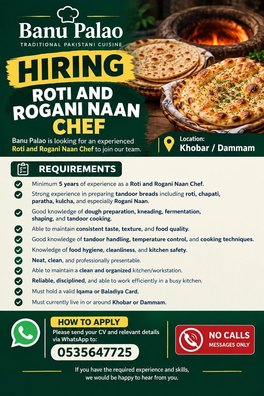 Khobar, Jobs, Roti. Roghani Naan