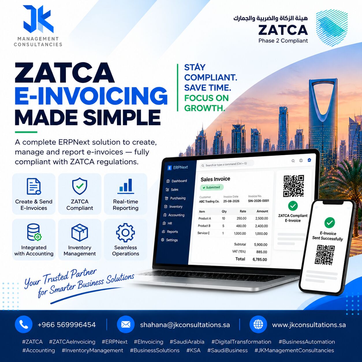 Riyadh, ERP, ZATCA E-Invoicing Solution In Saudi Arabia | ERPNext Implementation & Support
