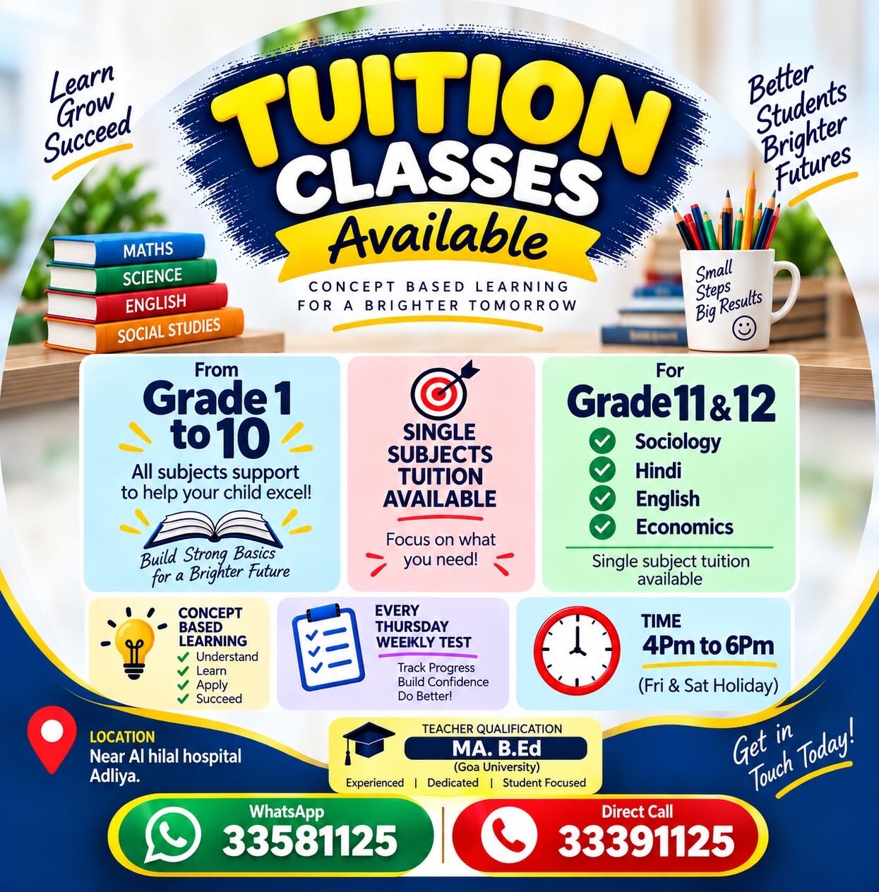Adliya, Lessons Offered, Tuition Classes