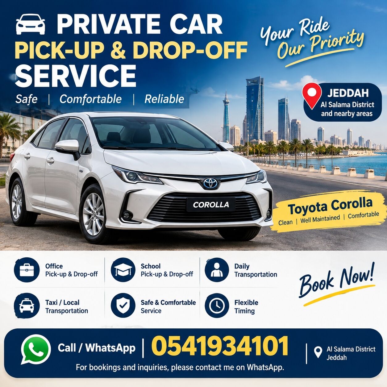 Jeddah, Passenger Transport, 🚗 PRIVATE CAR PICK-UP & DROP-OFF SERVICE – JEDDAH