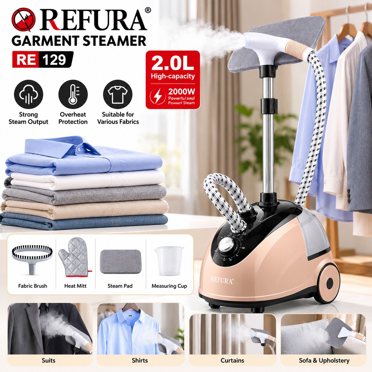 Jeddah, Appliances, SAR 180,  Garment Steamer 2.0L, 2000W High-Capacity Clothes Steamer
