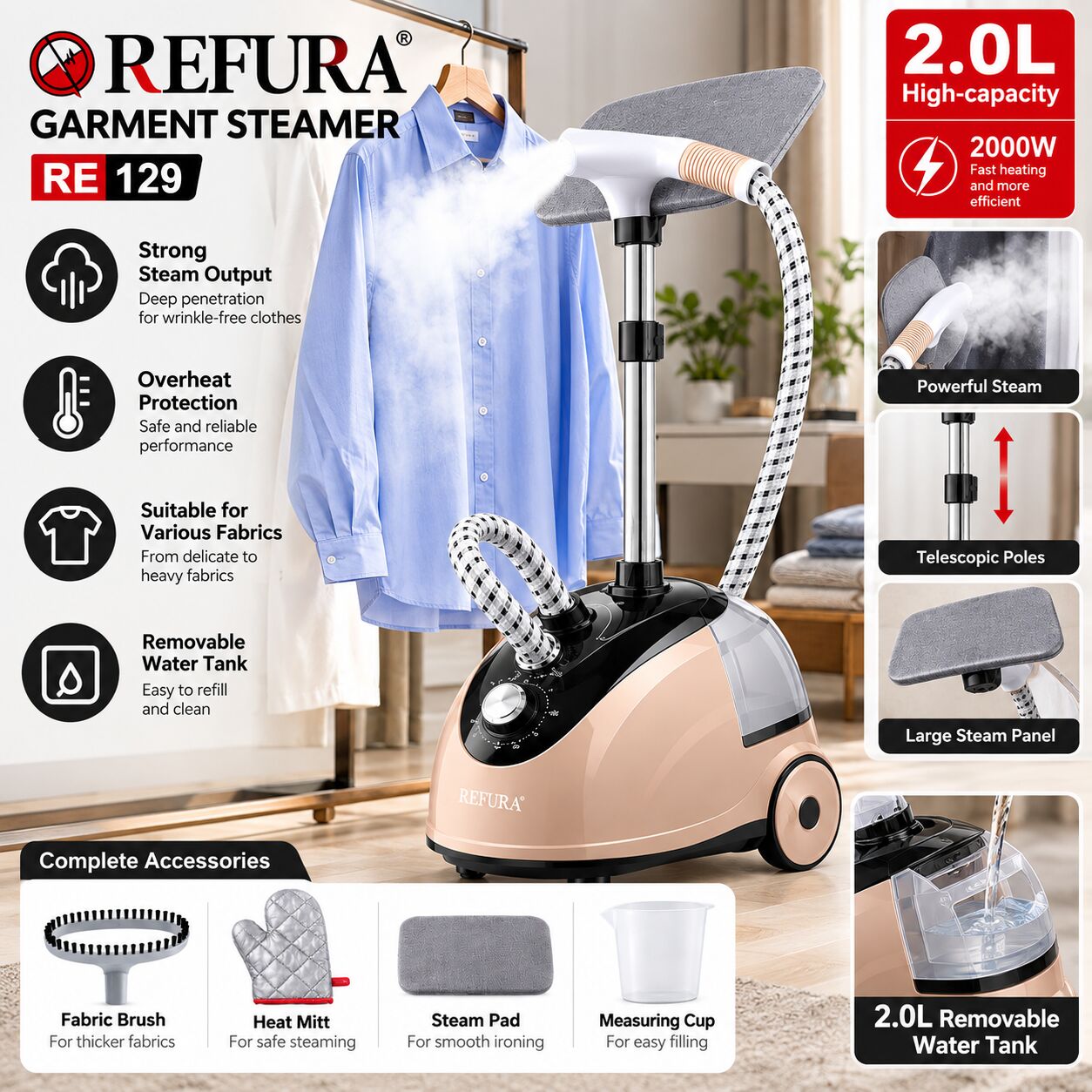 Jeddah, Appliances, SAR 180,  Garment Steamer 2.0L, 2000W High-Capacity Clothes Steamer