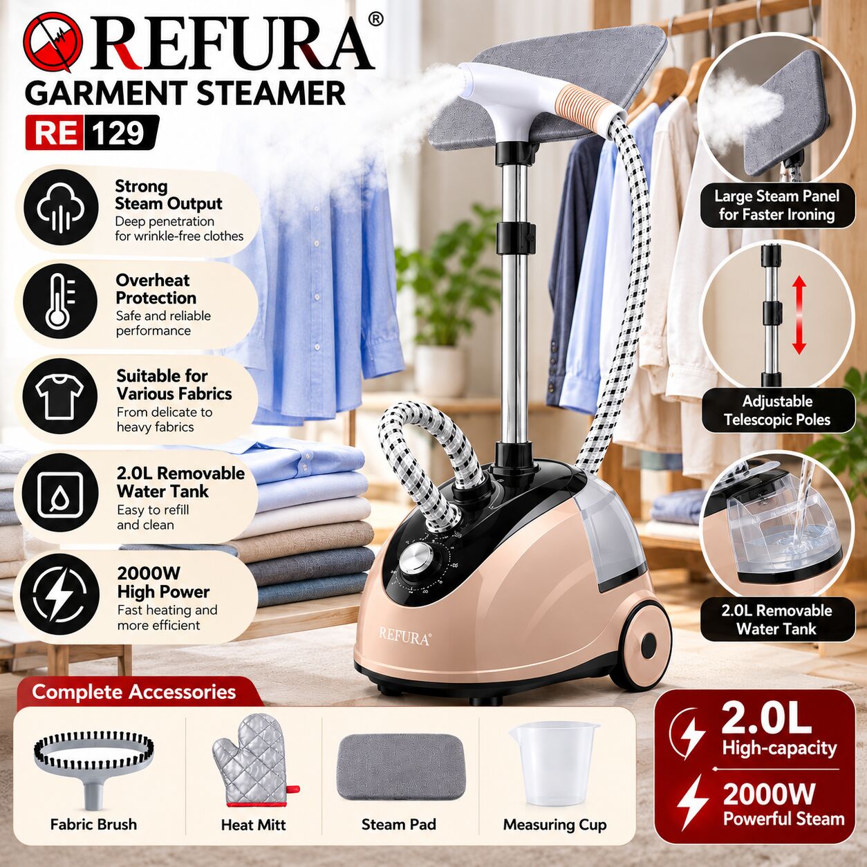 Jeddah, Appliances, SAR 180,  Garment Steamer 2.0L, 2000W High-Capacity Clothes Steamer