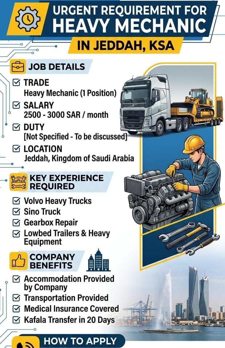 Riyadh, Jobs, Heavy Mechanic