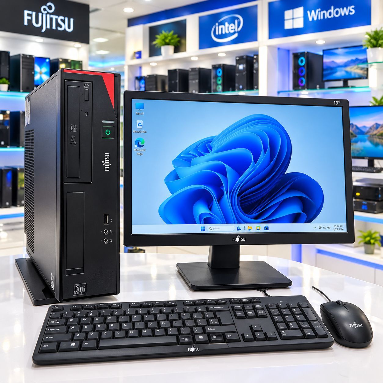 Manama, Computers, BD 63,  FUJITSU CORE I5 COMPUTER SET 8GB RAM 256GB SSD 19" MONITOR Win 11 Pro Office Call/36841488
