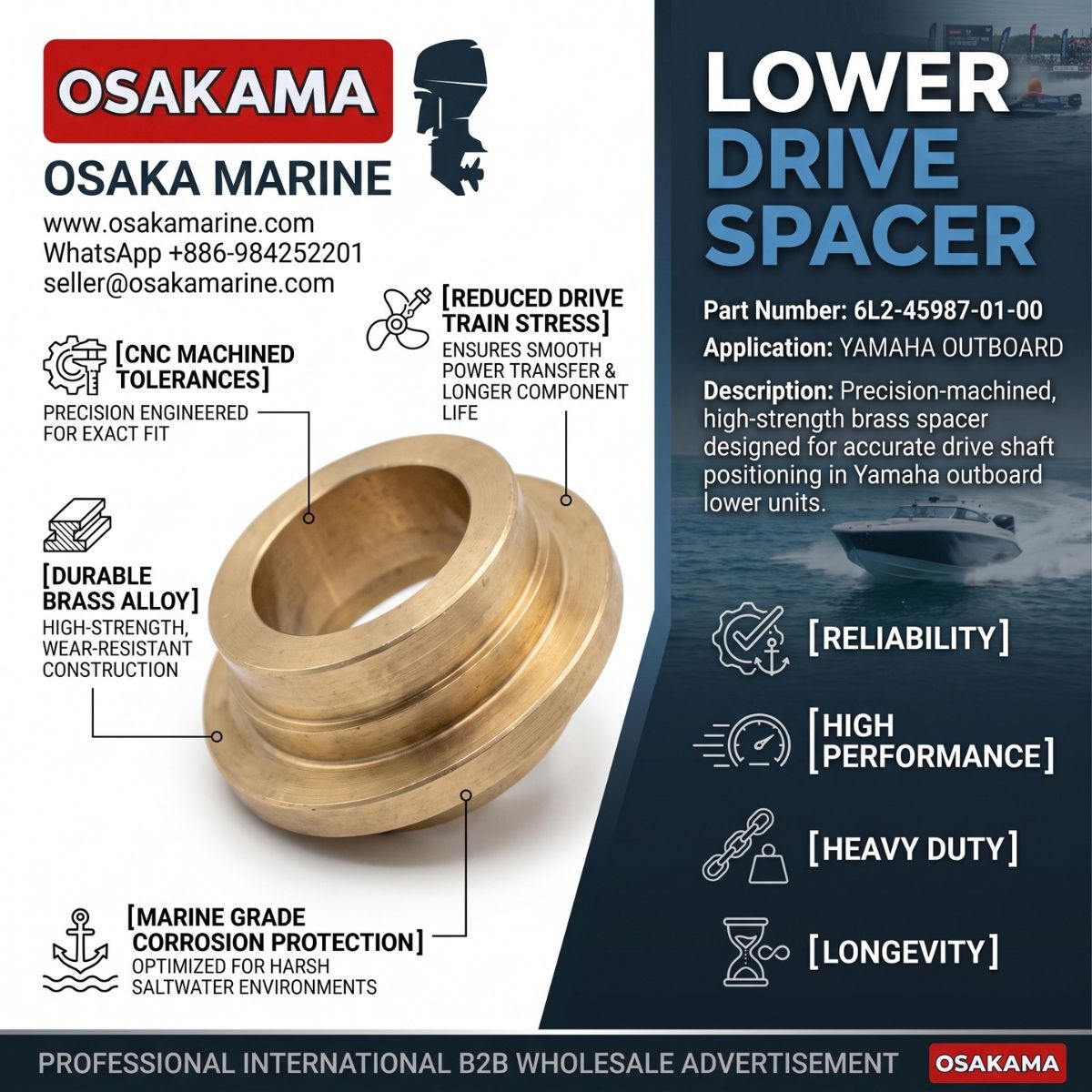 Quito, Auto Parts, USD 99999,  LOWER DRIVE SPACER 6L2-45987-01-00 FOR YAMAHA OUTBOARD