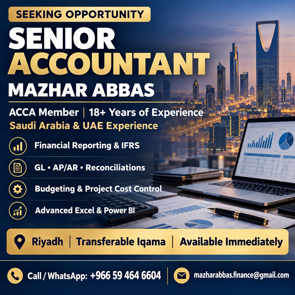 Bisha, Job Seekers, Senior Accountant Seeking Opportunity &ndash; ACCA Member &ndash; Riyadh