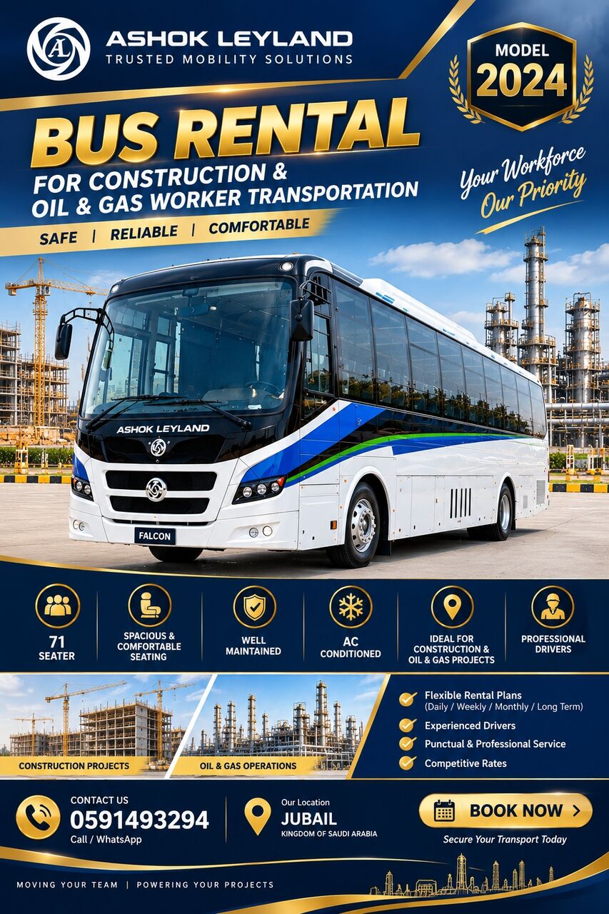 Jubail, Equipment Rental, Ashok Leyland Long Bus Available On Rent
