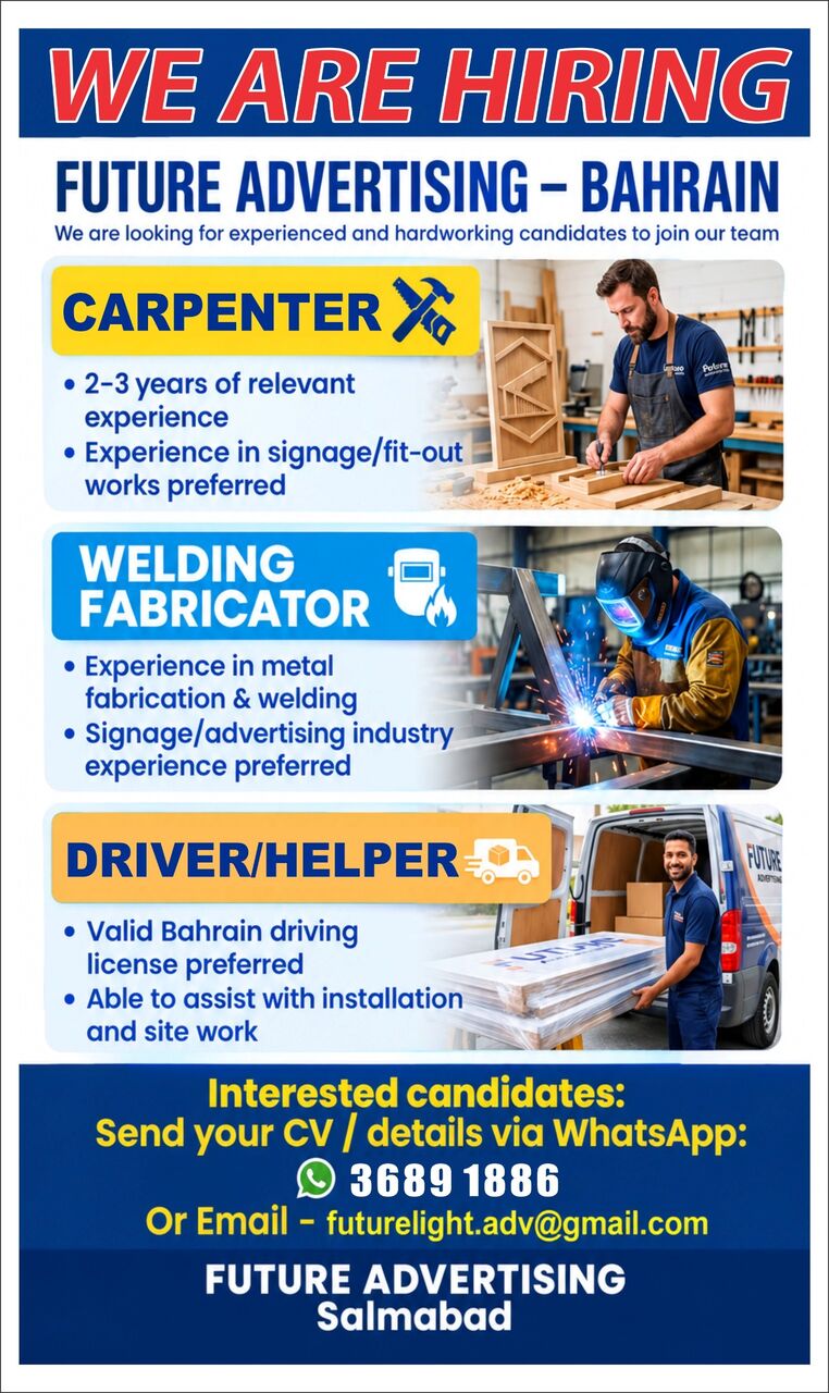 Salmabad, Jobs, We Are Hiring Carpenters,Welding Fabricators, Driver Cum Helper