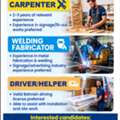 We Are Hiring Carpenters,Welding Fabricators, Driver Cum Helper