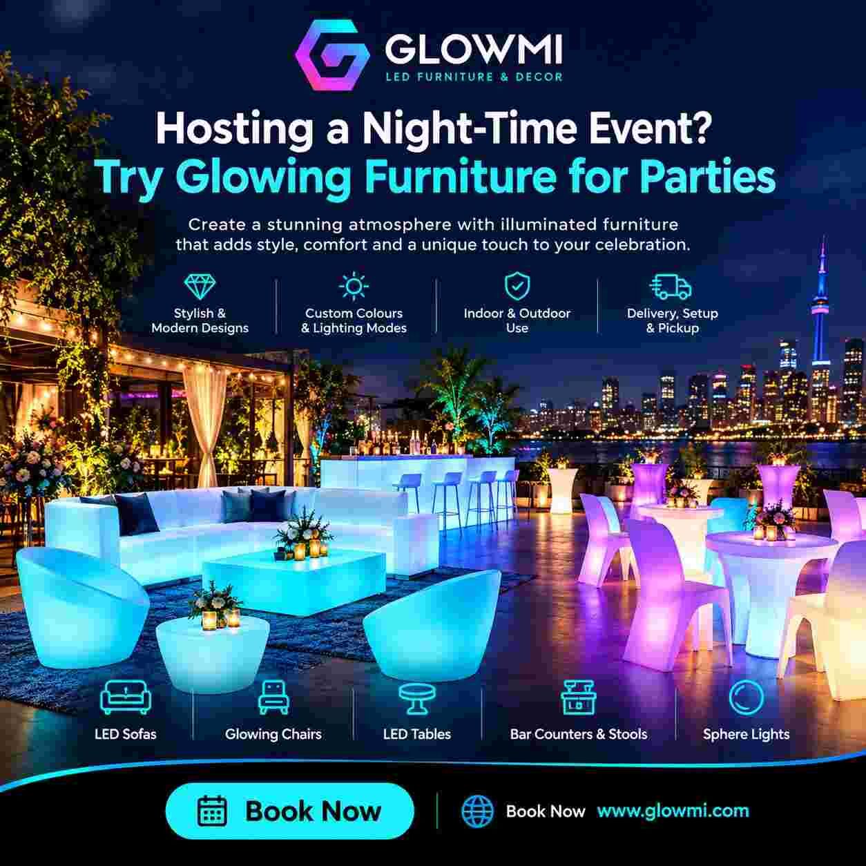 Toronto, Furniture, CAD 2850,  Hosting A Night-Time Event? Try Glowing Furniture For Parties