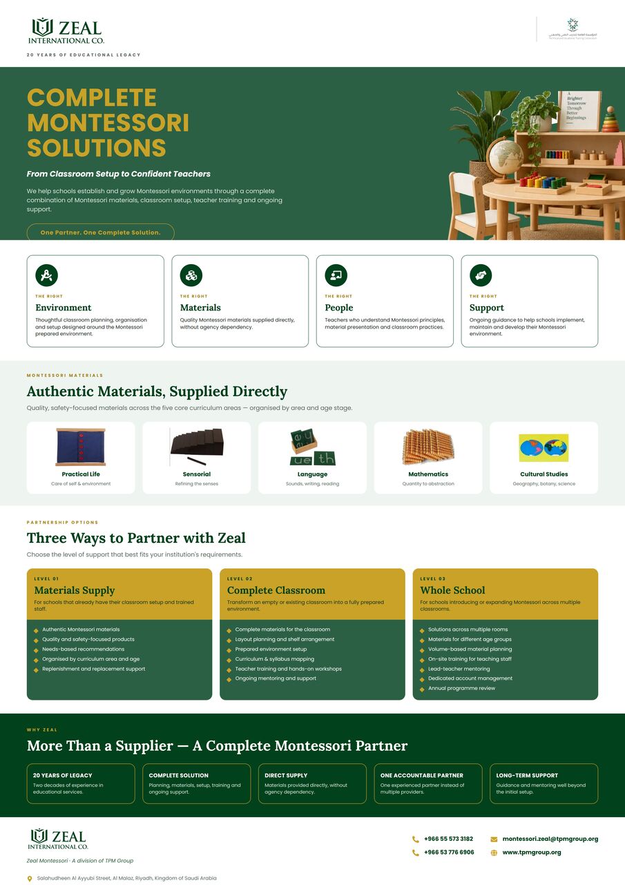 Riyadh, Education, Montessori Materials & Classroom Setup In Saudi Arabia | Zeal Montessori