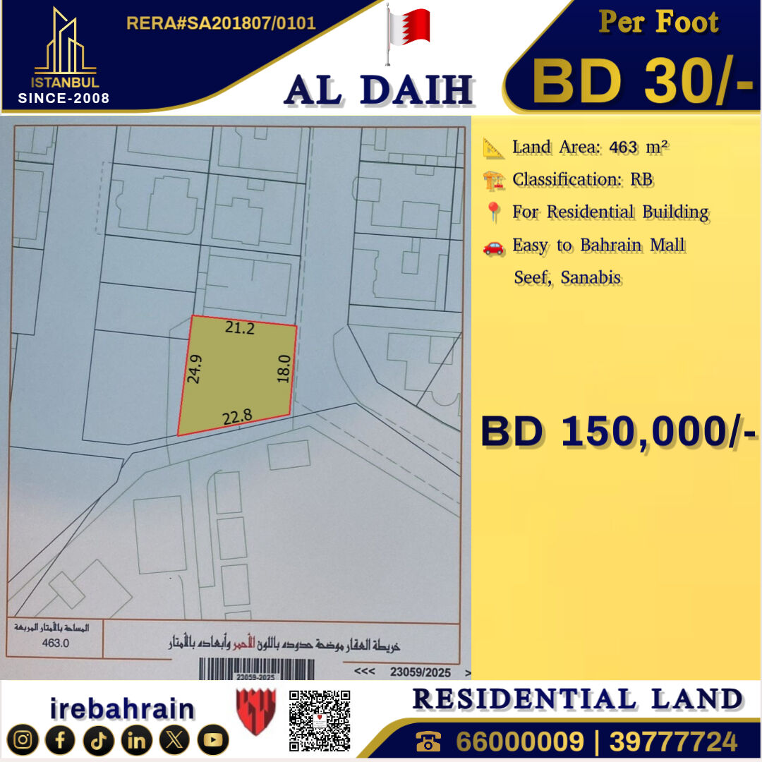 Sanabis, Residential Plots, BHD 30,  Residential RB Land For Sale In Al Daih