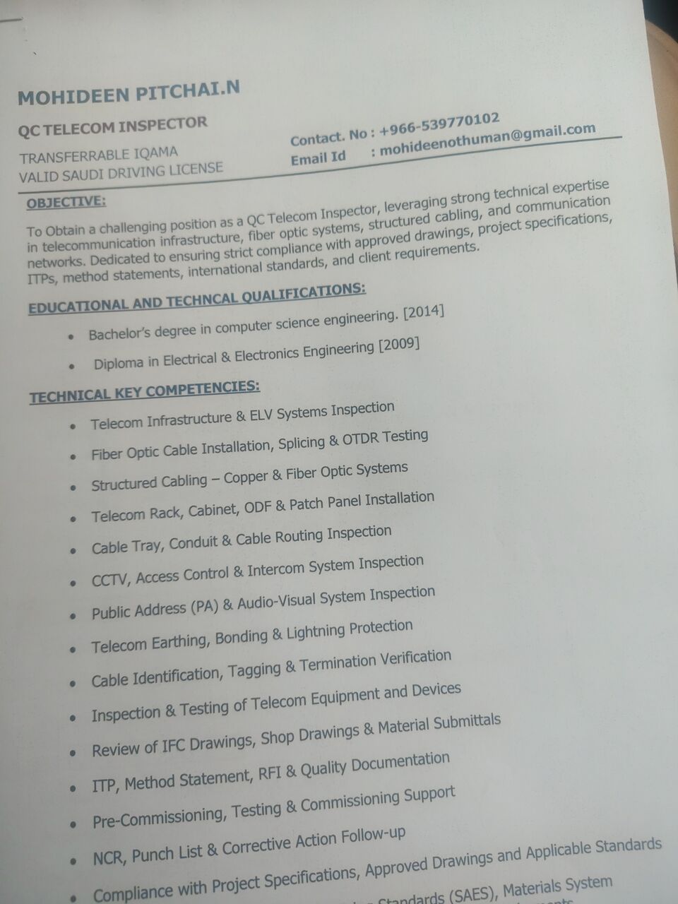 Dammam, Job Seekers, Telecom QC Inspector