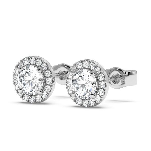 London, Jewelry, GBP 200,  Round Cut Halo Diamond Stud Earrings In 18K White Gold