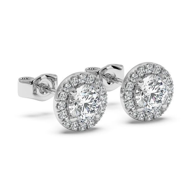 London, Jewelry, GBP 200,  Round Cut Halo Diamond Stud Earrings In 18K White Gold