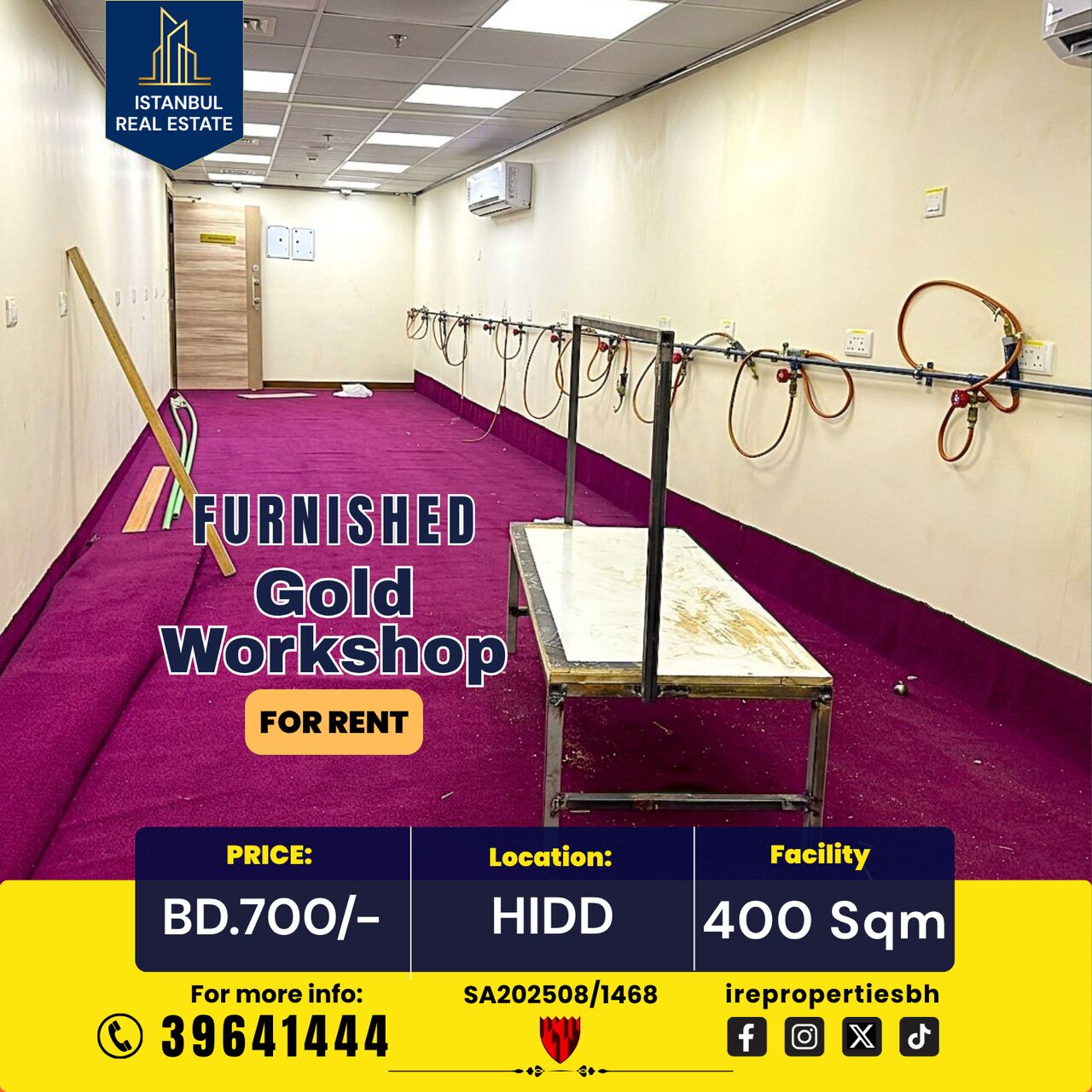 Hidd, Warehouses, BHD 700,  400 Sq. Meter,  FURNISHED GOLD WORKSHOP FOR RENT &ndash; HIDD BD.700/-