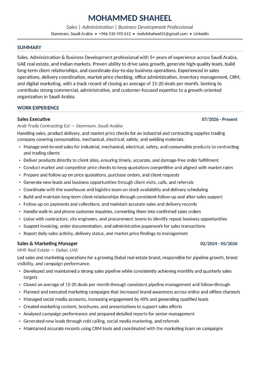 Dammam, Job Seekers, Sales & Business Development Professional With 5+ Years Of Experience In Saudi Arabia, UAE