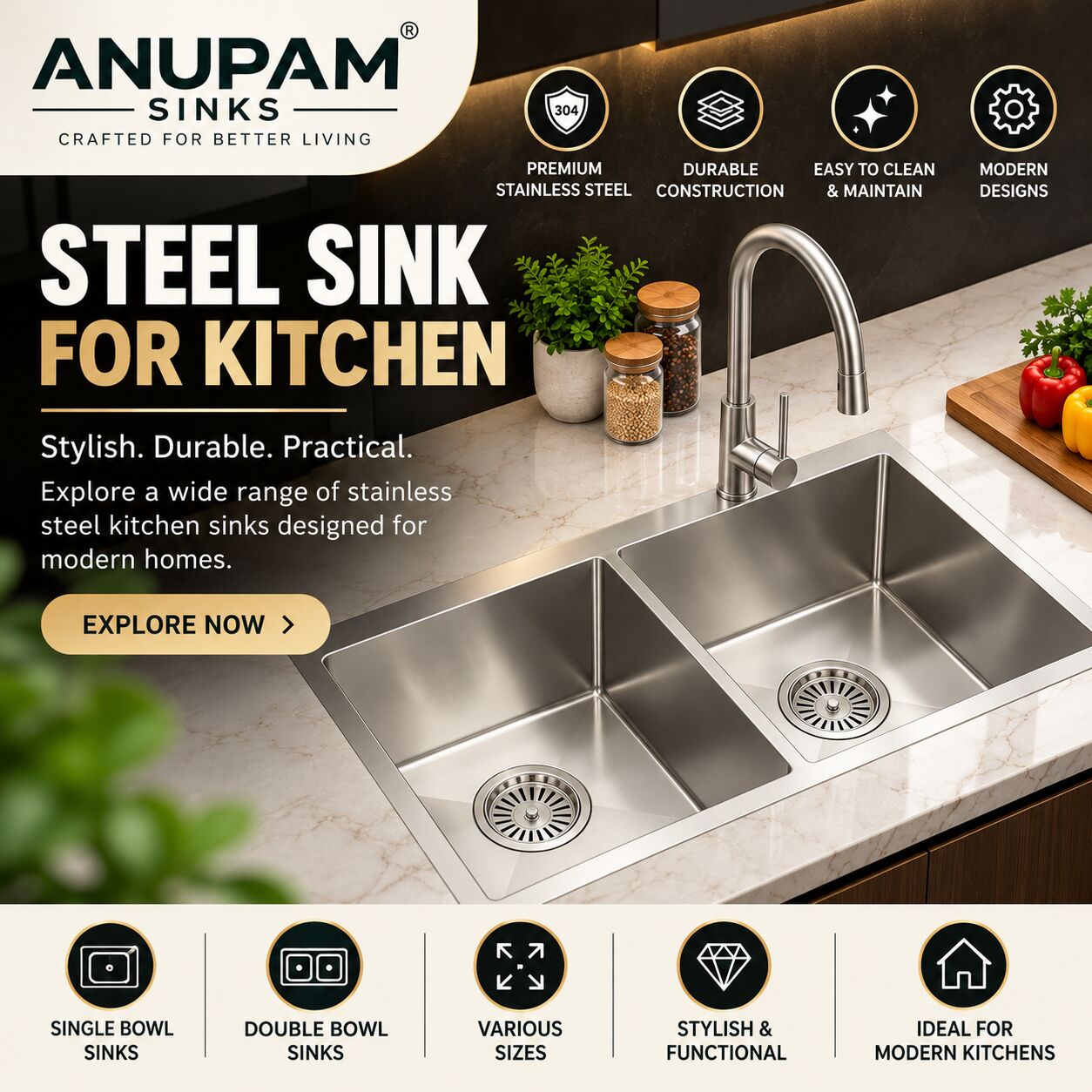 New Delhi, Household Items, INR 37590,  Buy Steel Sink For Kitchen Online