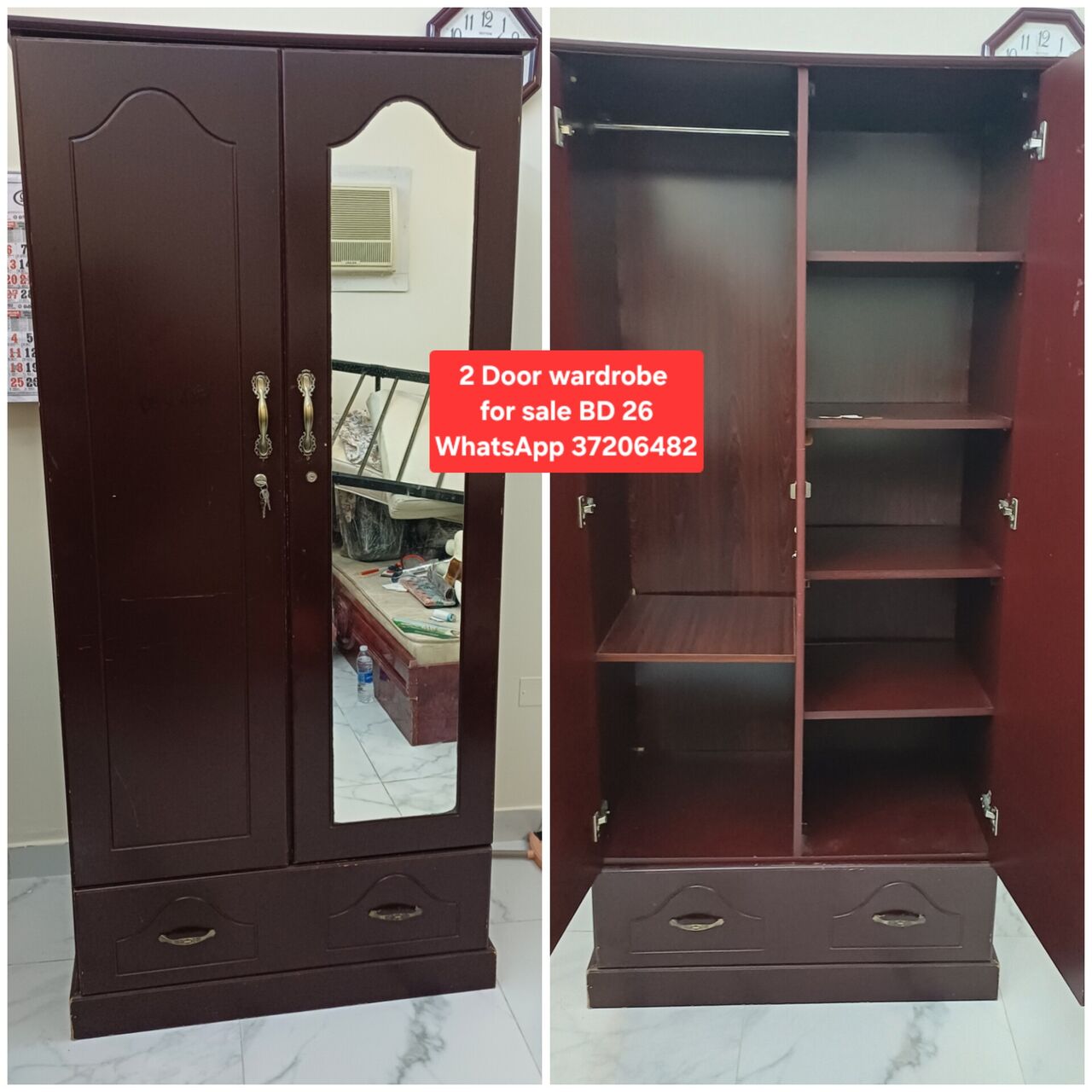 Manama, Furniture, BHD 26,  ✅️ 2 Door Wardrobe For Sale In Good Condition With Delivery