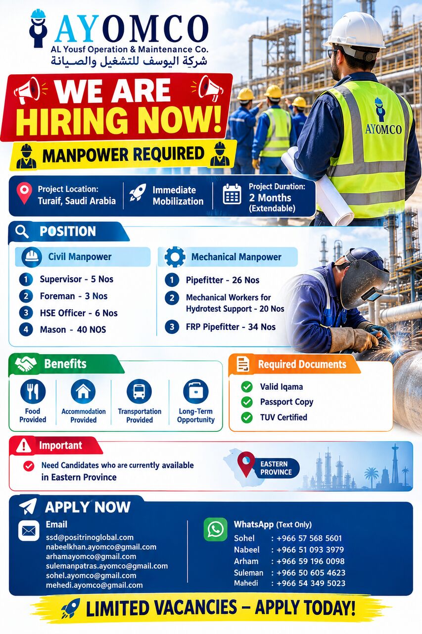 Dammam, Jobs, MANPOWER REQUIRED 👷