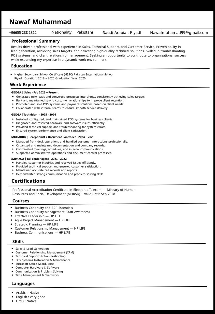 Riyadh, Job Seekers, Customer Service Representative Technical Support Officer Field Technician Sales Represent