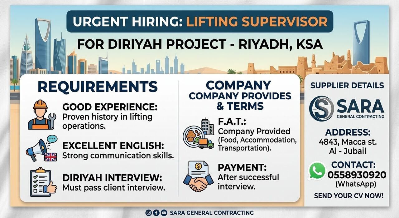 Jubail, Jobs, LIFTING SUPERVISOR
