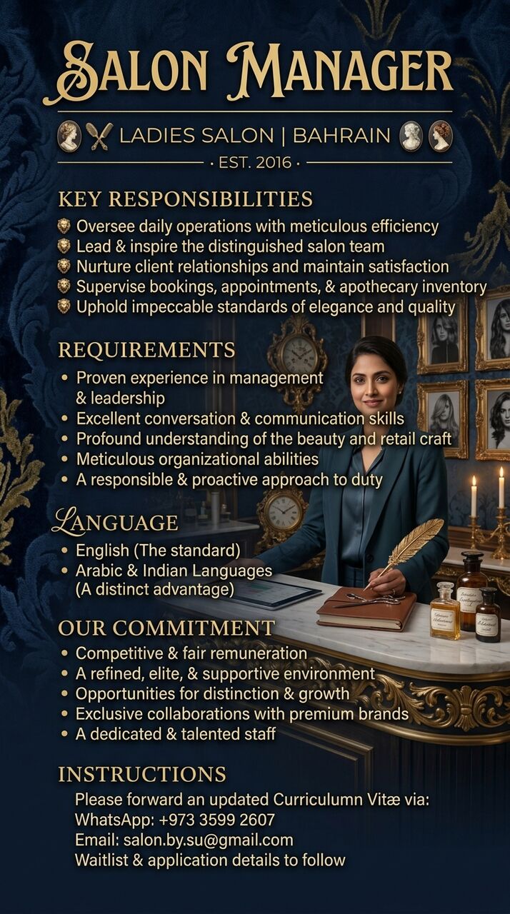 Manama, Jobs, Salon Manager