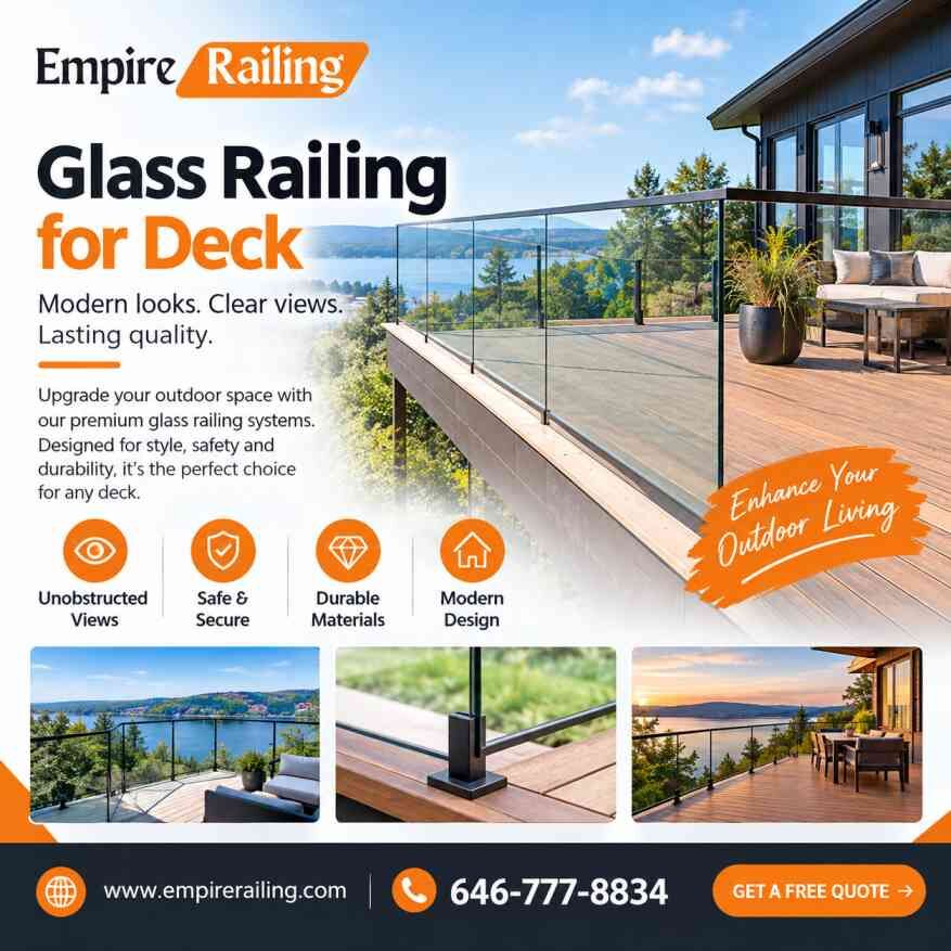 New York, Business, Elegant Glass Railing For Deck For Homes & Commercial Spaces