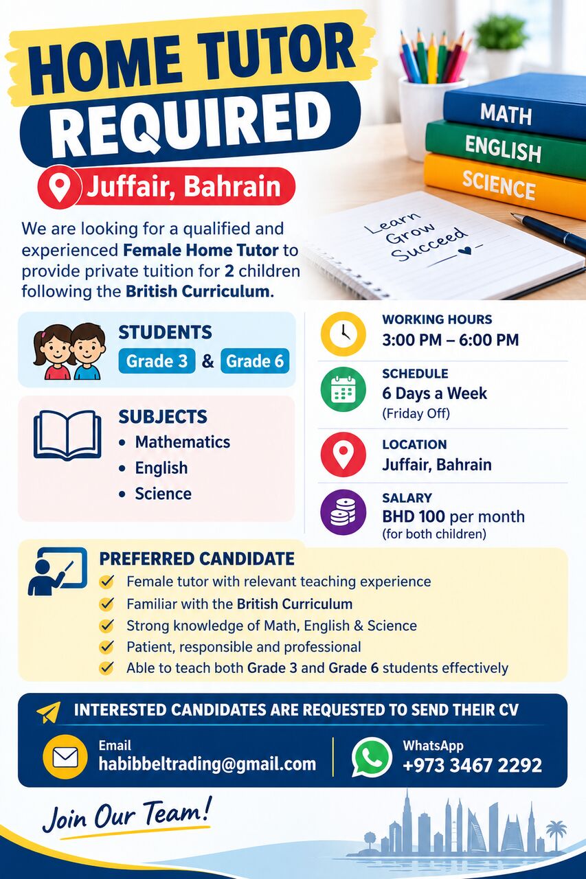 Juffair, Jobs, Need Home Tutor Female Juffair Bahrain