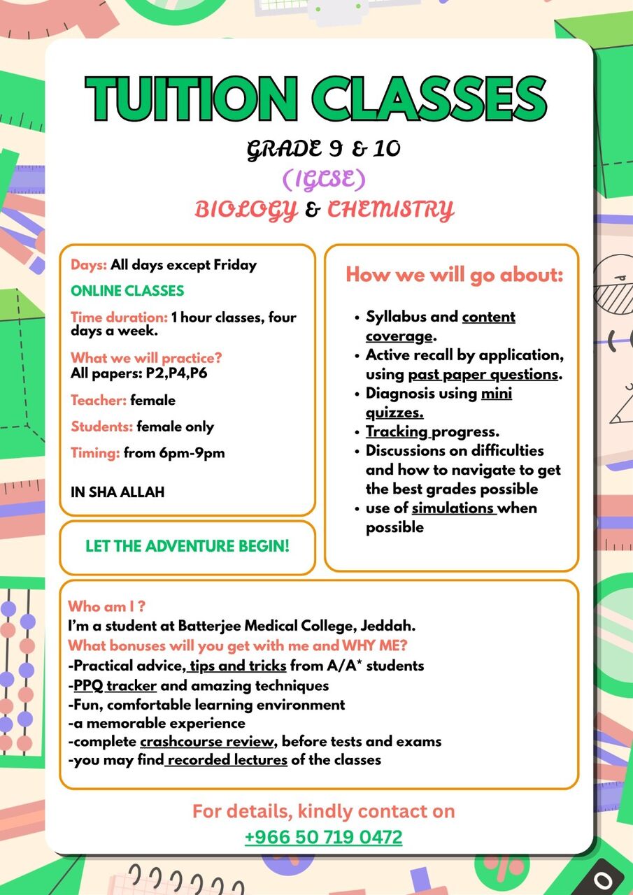 Riyadh, Lessons Offered, IGCSE - Bio & Chem, Decoded.