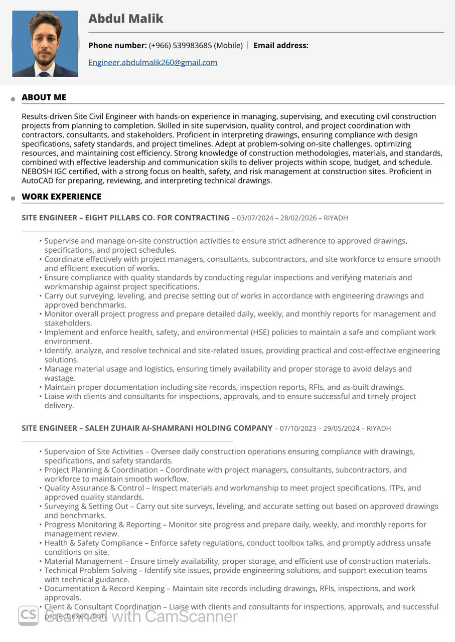 Riyadh, Job Seekers, Site Civil Engineer